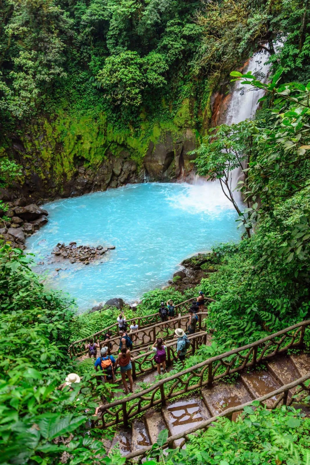 Turquoise waterfall of Rio Celeste in the rainforest